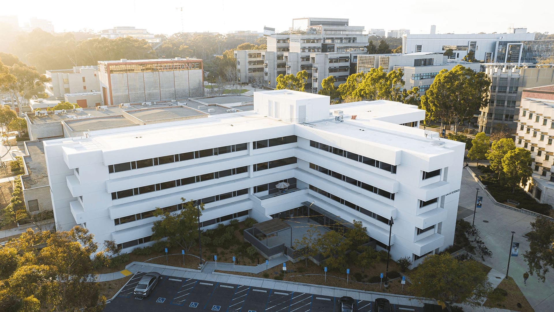 Aerial view of the Halıcıoğlu Data Science Institute at UC San Diego