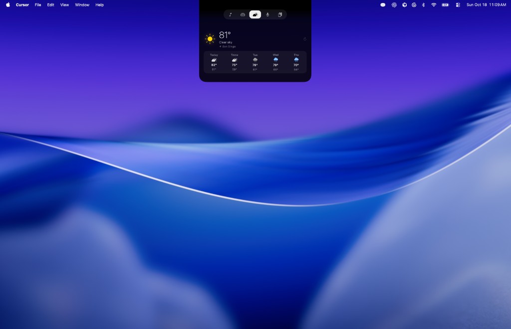 Docklet showing weather in the notch